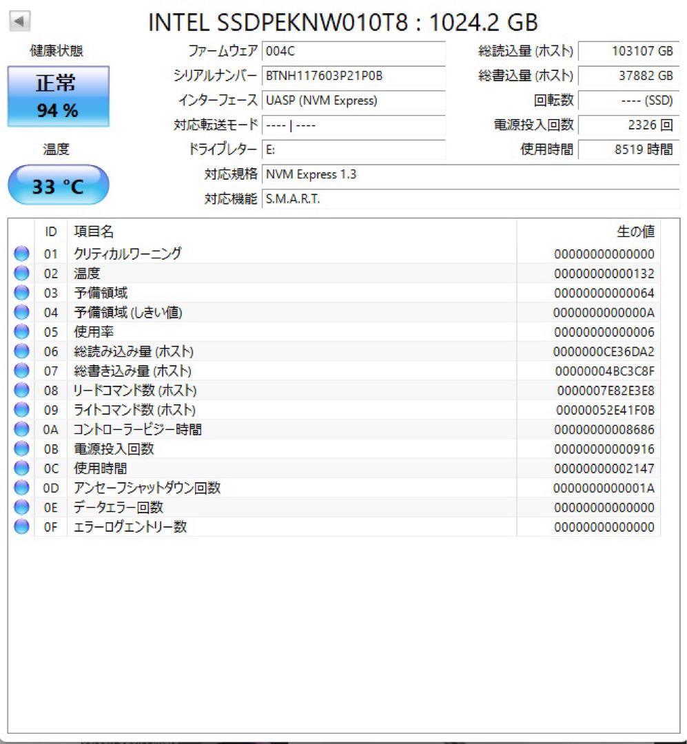 Intel SSD 660p Series M.2 NVMe 1TB ストレージ