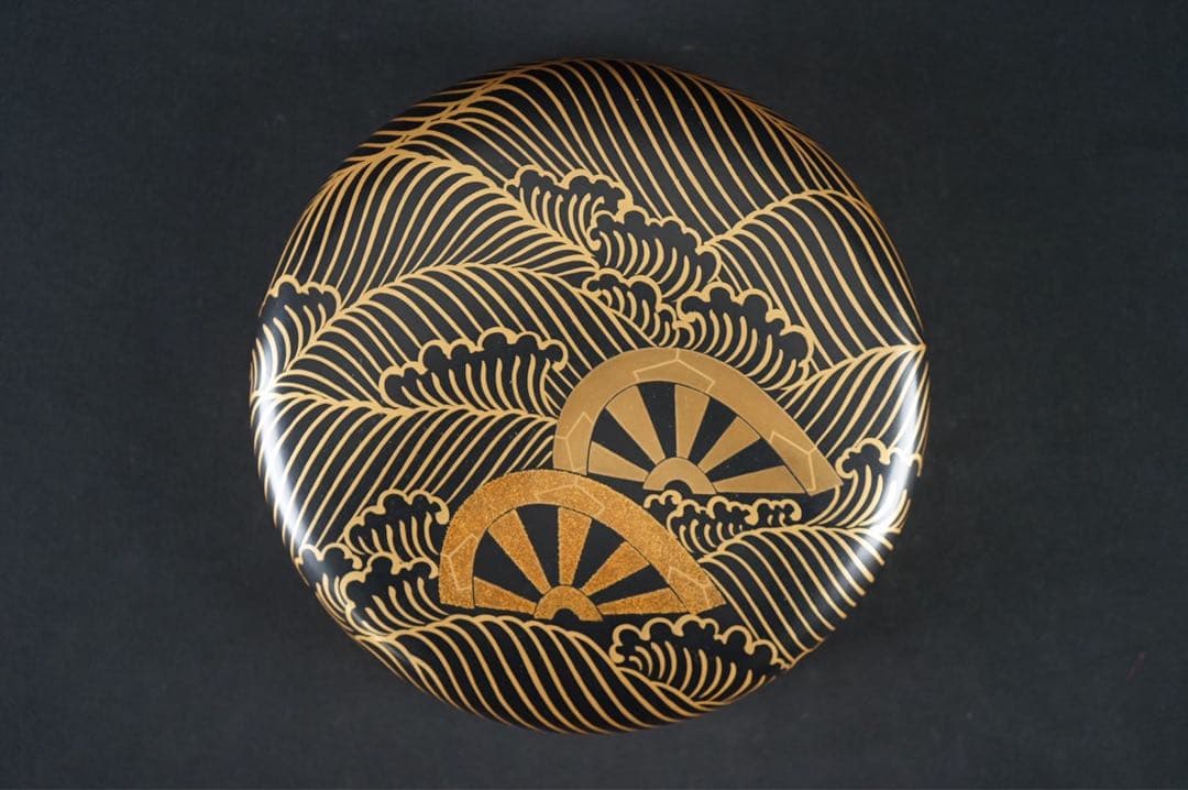 輪島塗師 茶平一斎 作 輪島塗 源氏車蒔絵 喰籠 共箱 菓子器 茶道具 食籠