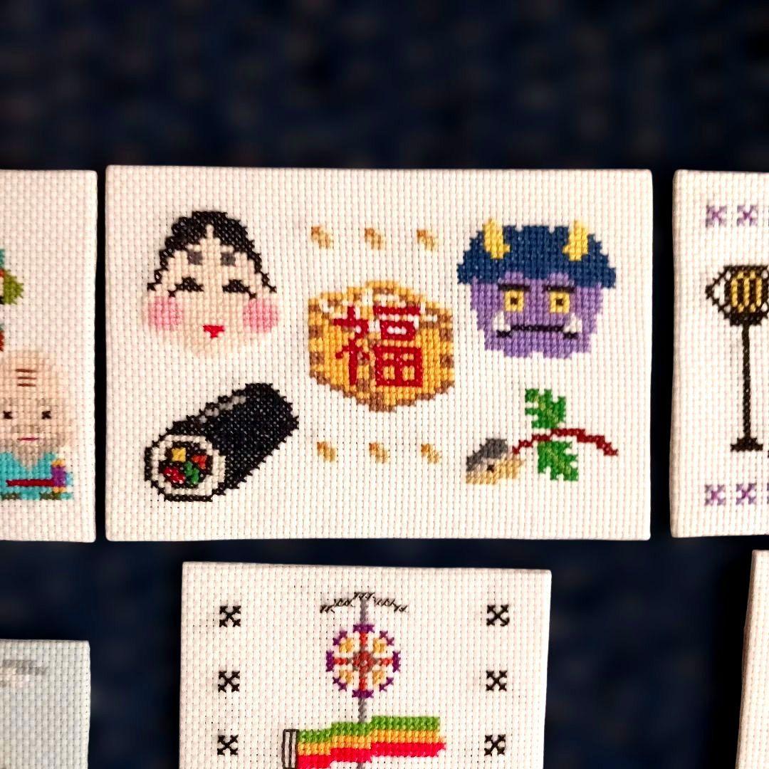 桜　さくら　七福神　他　12点セット　刺繍　フレーム無し　クロスステッチ　完成品