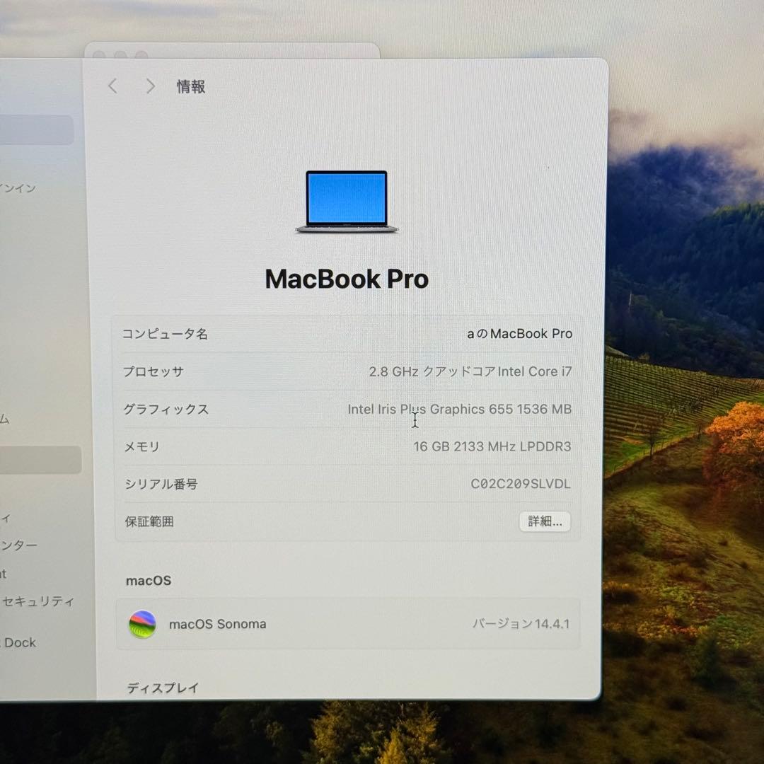 MacBook Pro 13インチ core i7 16GB 256GB