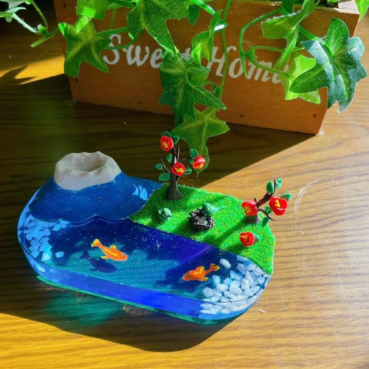 富士山と背景♪♪ 赤い椿に目白