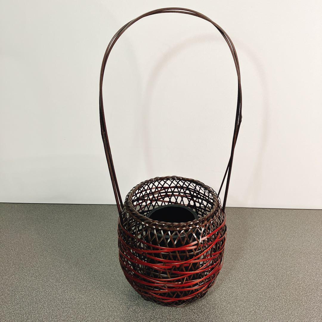 未使用】竹細工 花籠 花摘み籠 茶道具 花器 竹籠 手付 和風 インテリア