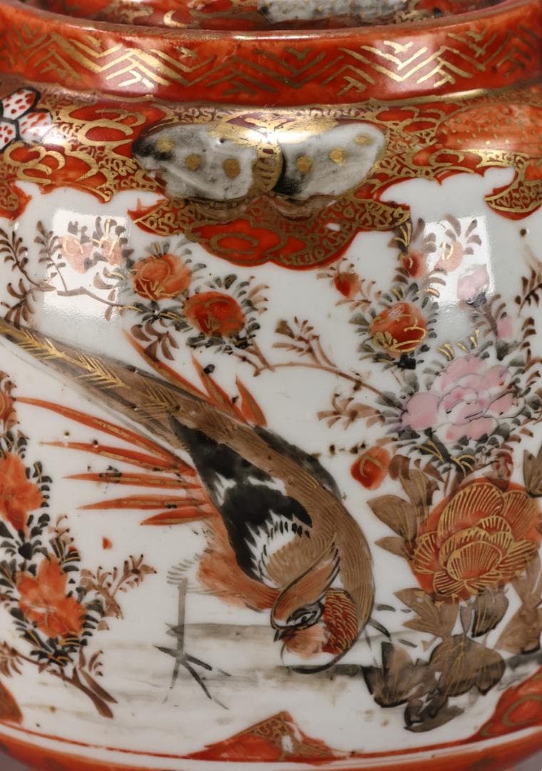 明治期　九谷造　赤絵　花鳥唐子図　注水　急須　重さ347ｇ　茶道具　煎茶道具