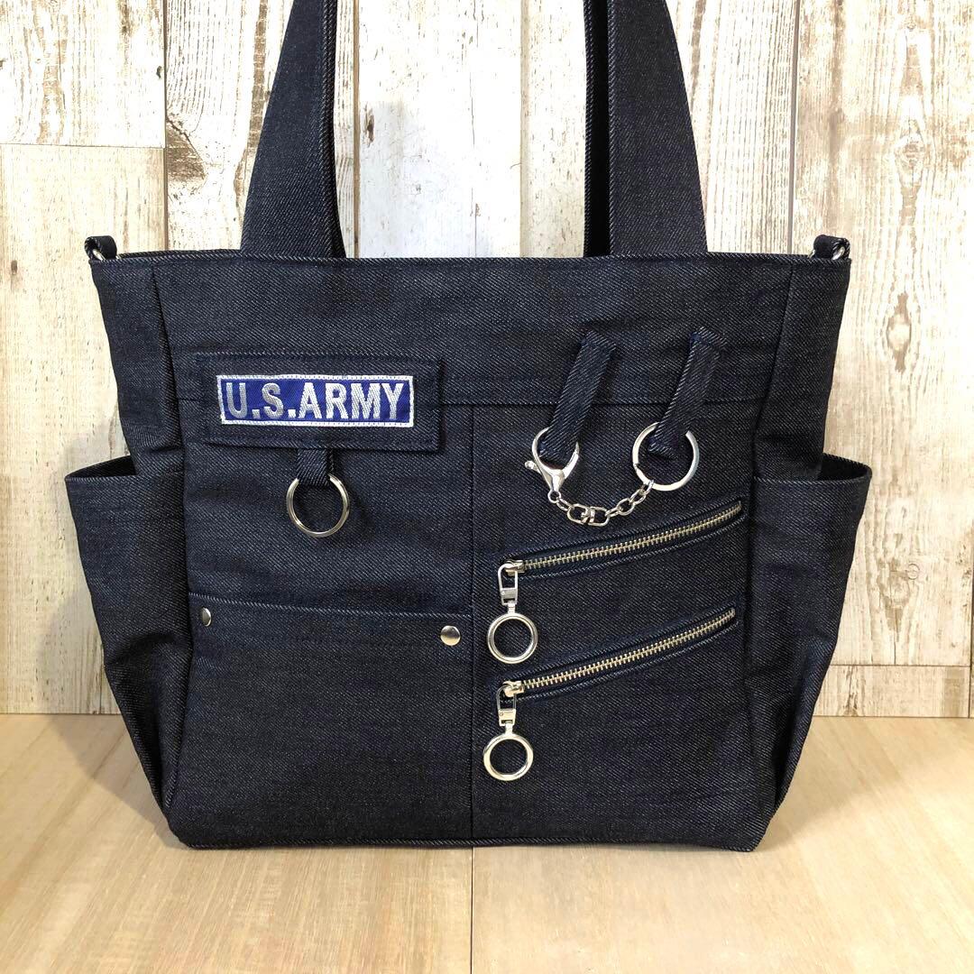 ユキノ助　トートバッグ　ハンドメイド　ネイビー　シルバーW