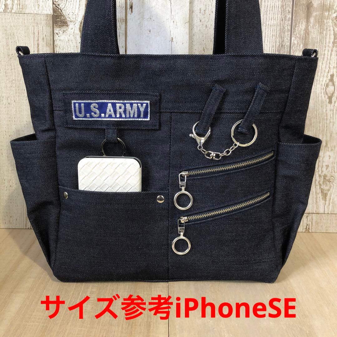 ユキノ助　トートバッグ　ハンドメイド　ネイビー　シルバーW
