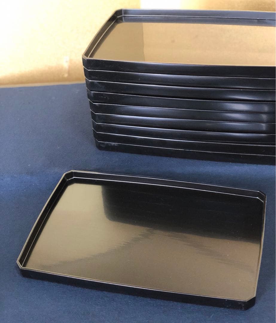 《R》懐石 黒塗 脇取膳10客 長膳 木製漆器 木箱　260323A4