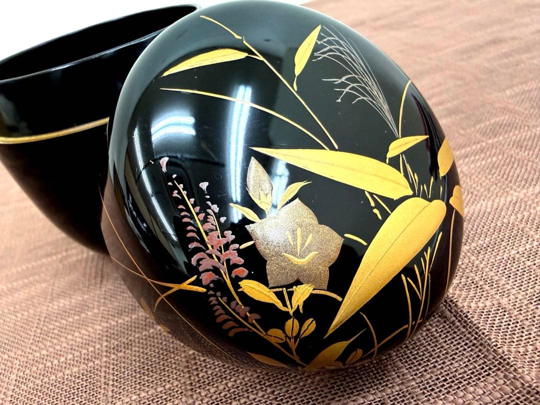北村葵春　秋草蒔絵中棗　共箱　茶器　茶道具　中古品