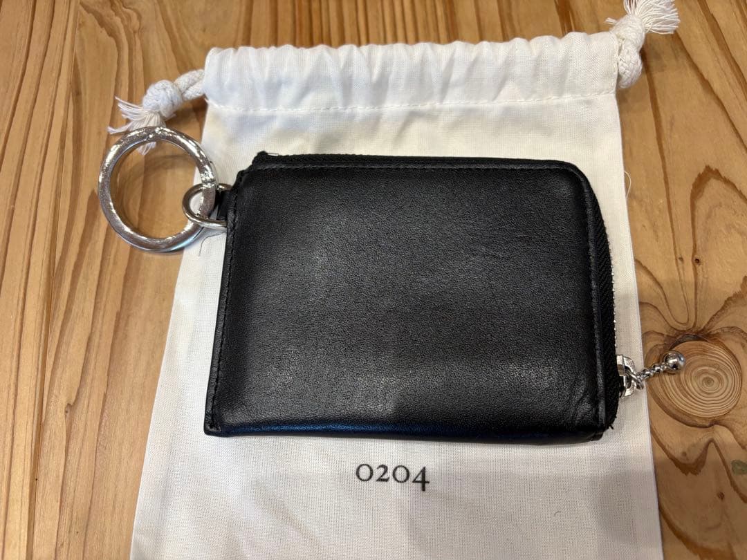 0204 黒レザー ミニ財布 巾着袋付き
