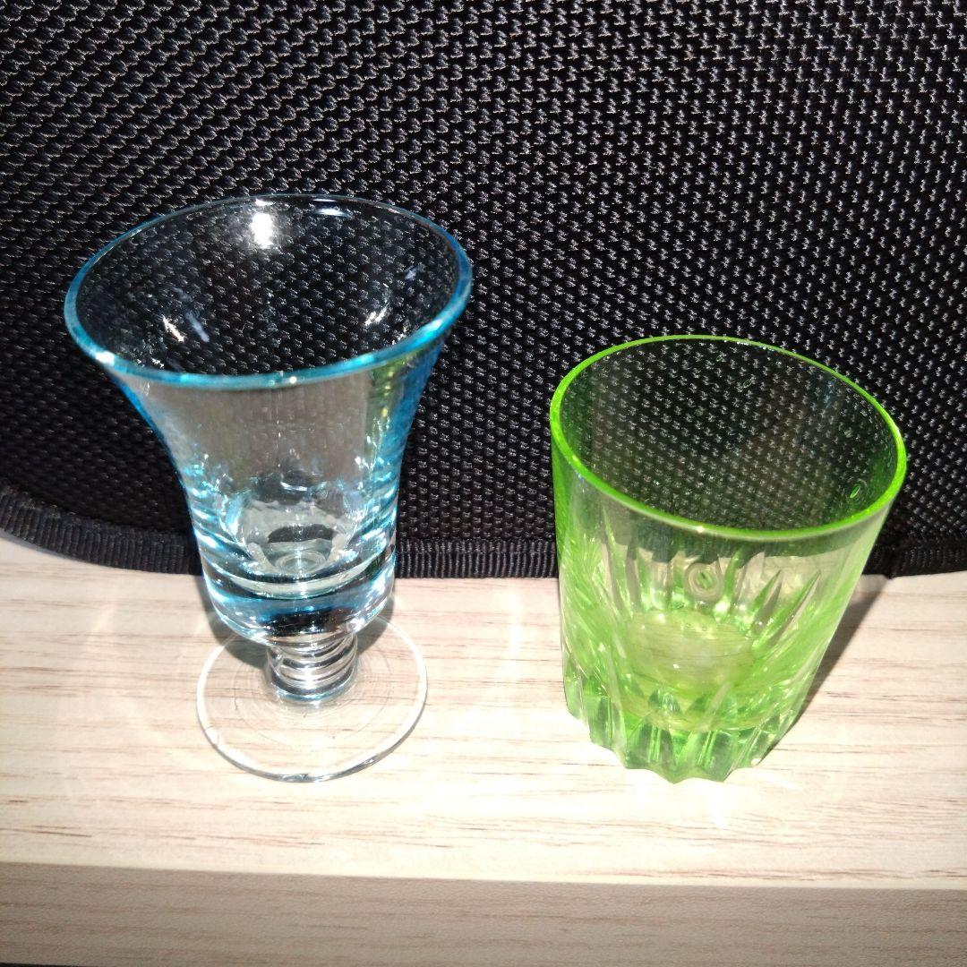レトロ 昭和 アンティーク 青 緑 ショットグラス 2個セット