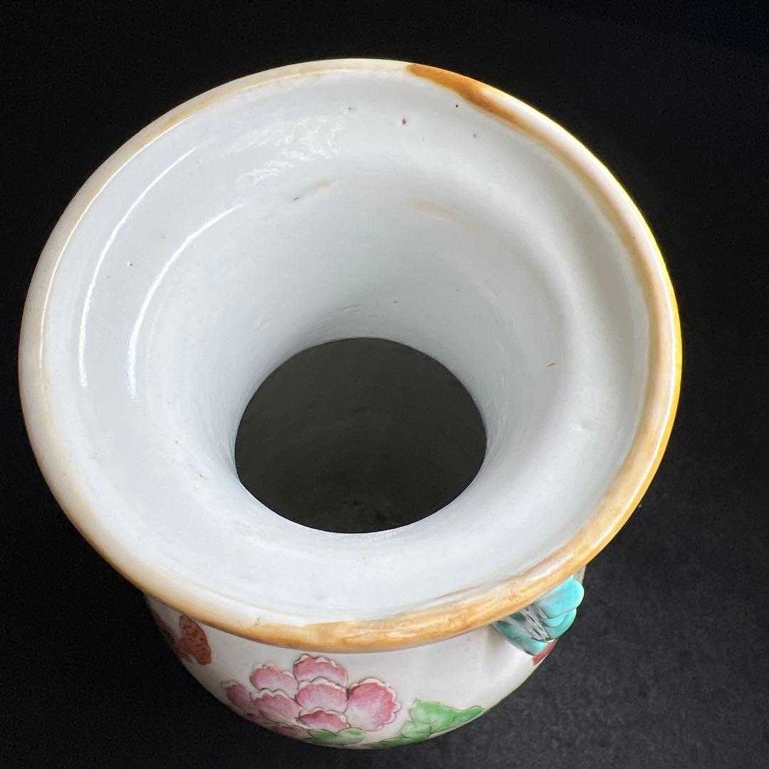 専用　中国清時代　粉彩花鳥図花瓶　高さ23.7㎝　東Y8-0318☆2Fトヒコ