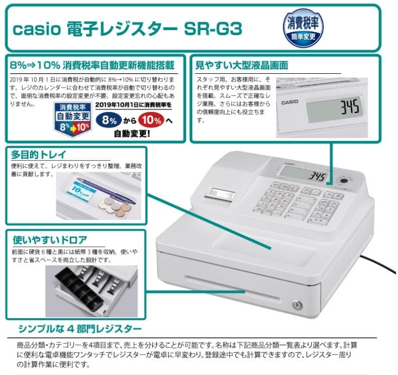 6220 カシオ は年式大事　SR-G3 レジスター 適格簡易請求書 インボイス