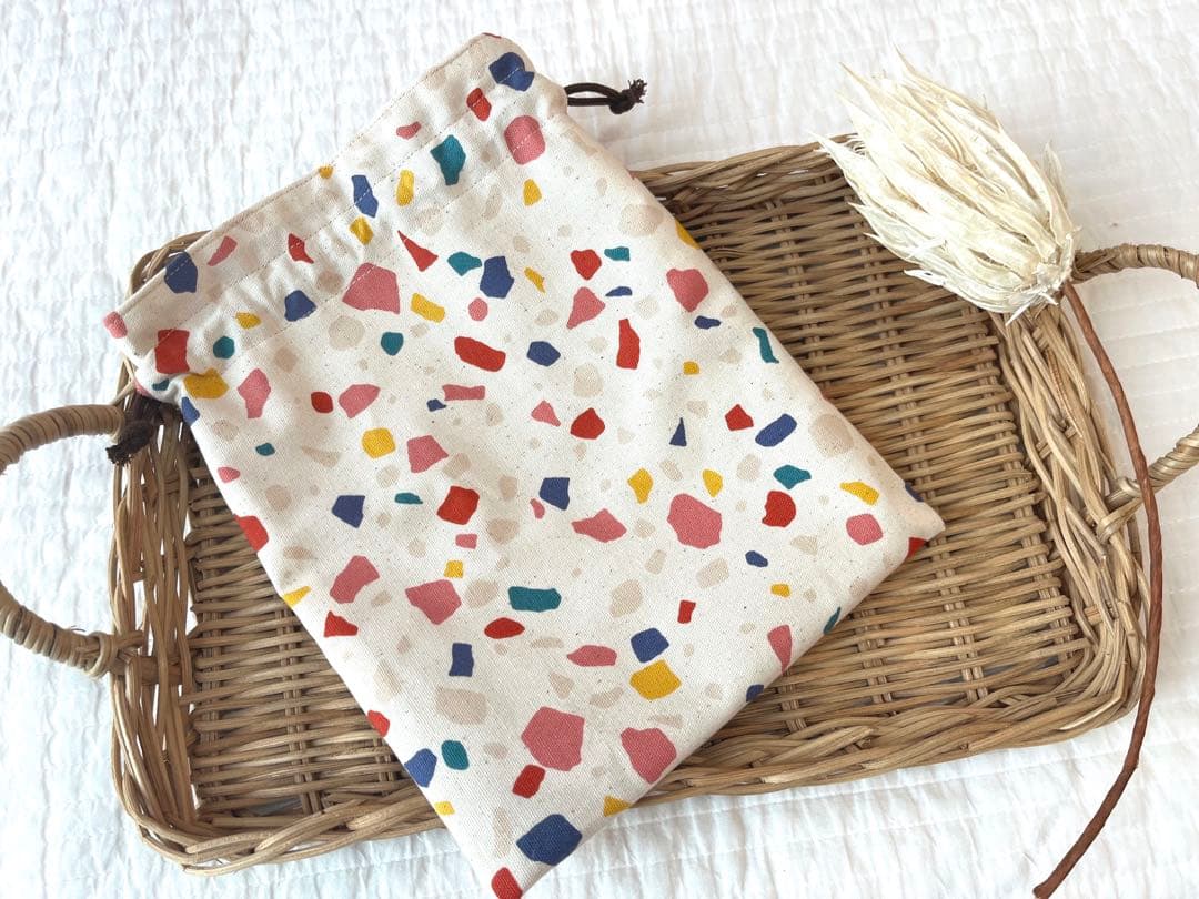 専用★SALE✳︎母made品✳︎巾着  テラゾー柄　コップ袋などに♪