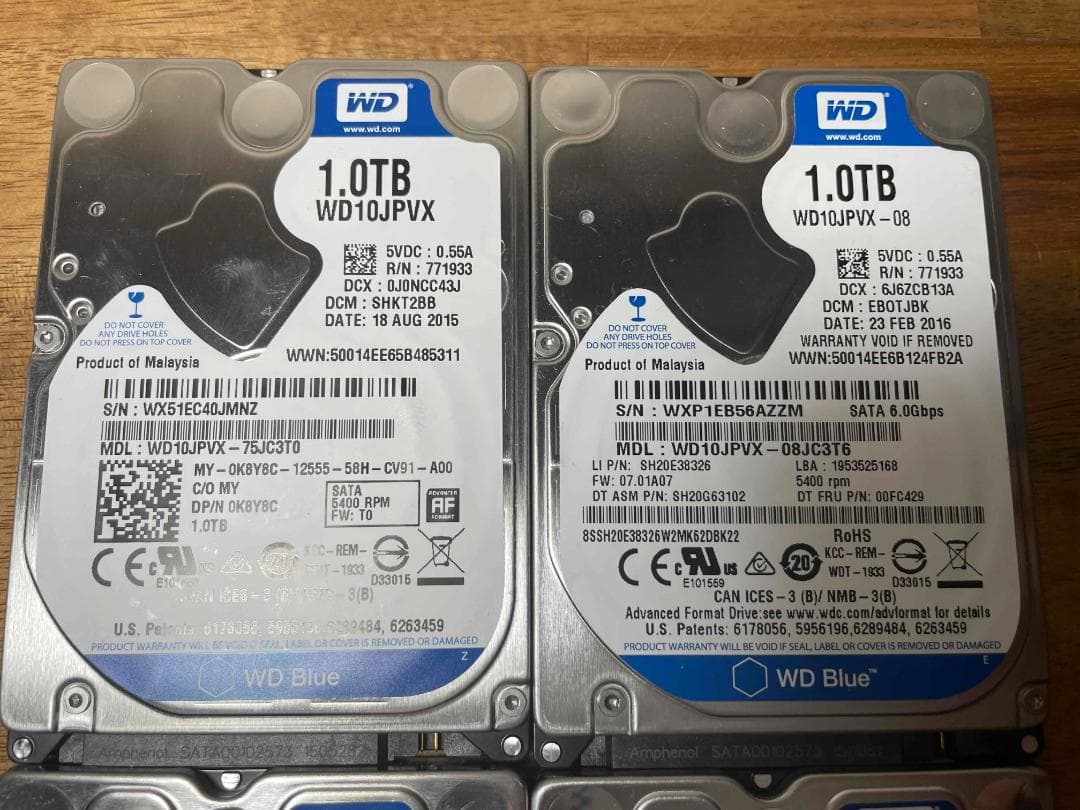 4枚セット WDC 2.5インチ HDD 1TB 厚さ9mm