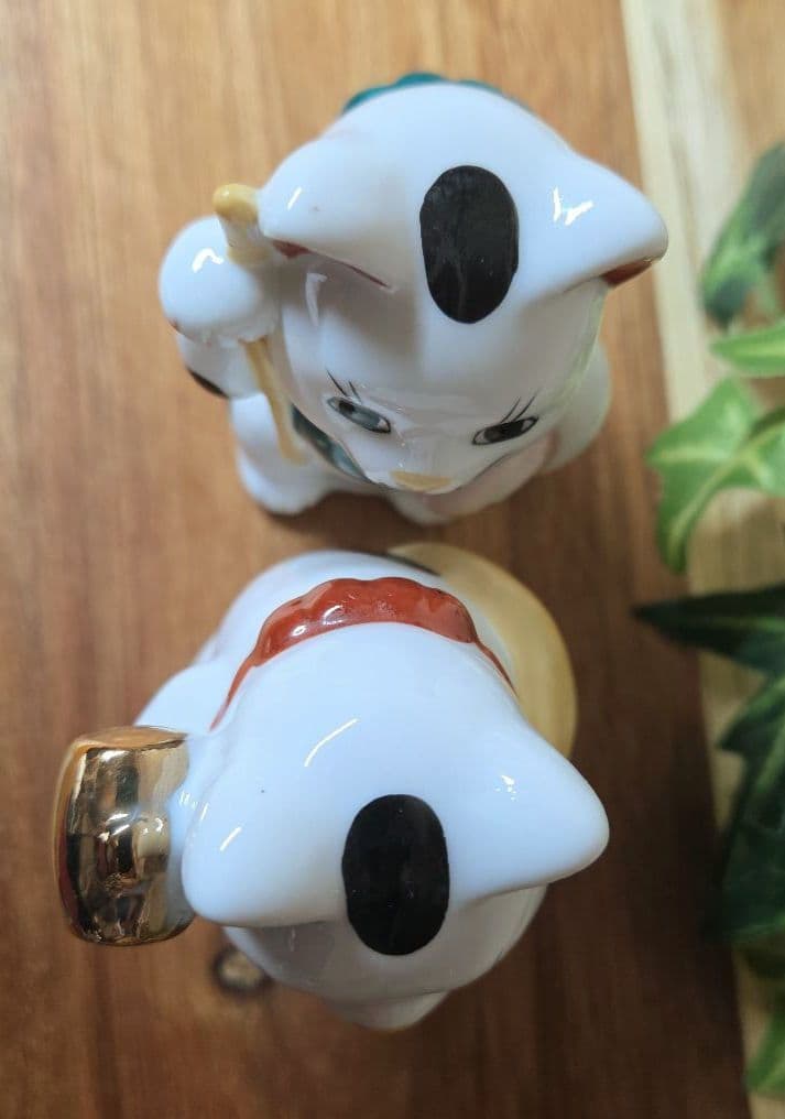 招き猫 恵比寿 大黒天 一対 置物 9cm 縁起物 七福神 ペア 瀬戸焼 レトロ