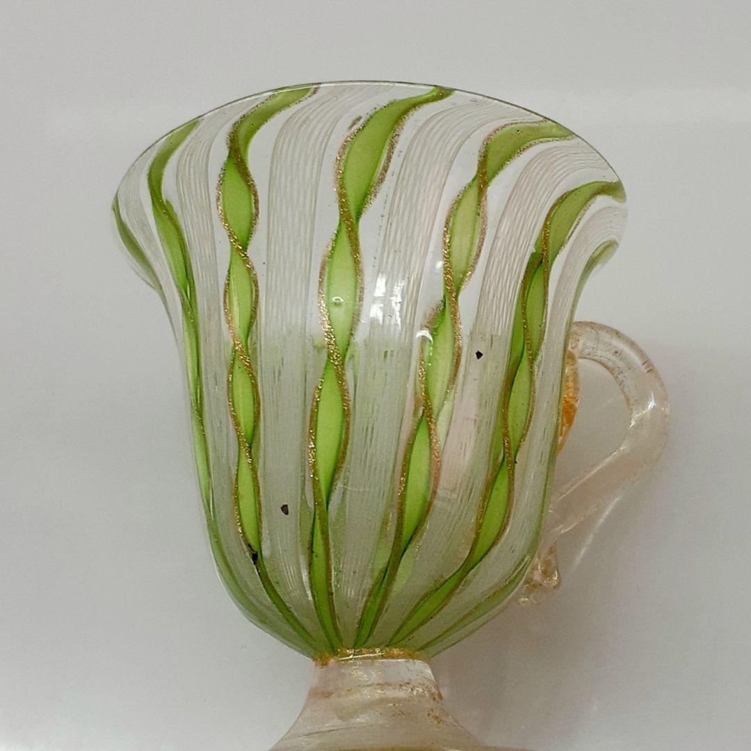 MURANO ムラノ 金彩 グリーン リボン ホワイト レース カップ＆ソーサー