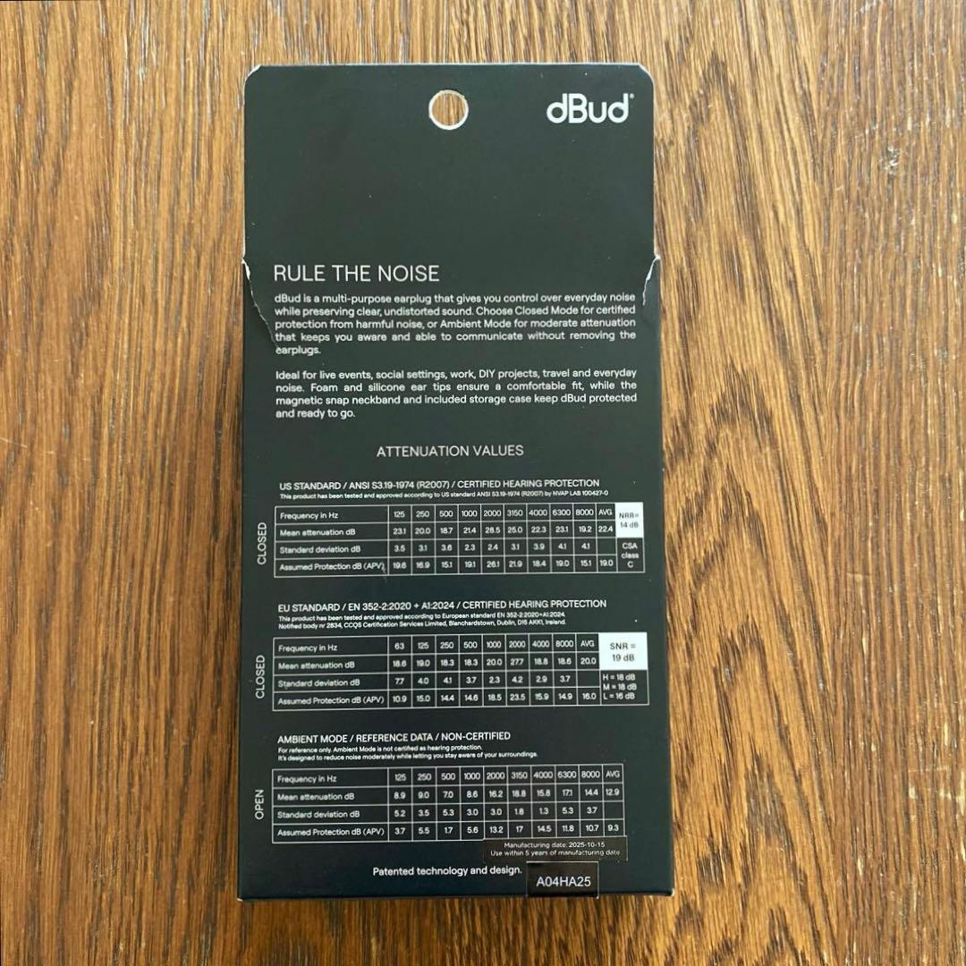 dBud 音量調整可能なイヤープラグ（耳栓）charcoal Black