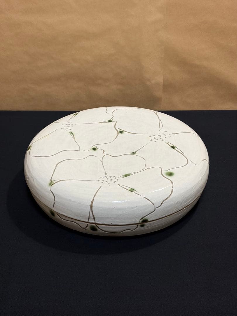 益子焼 1尺器 菓子器 花模様　民藝品　工芸品
