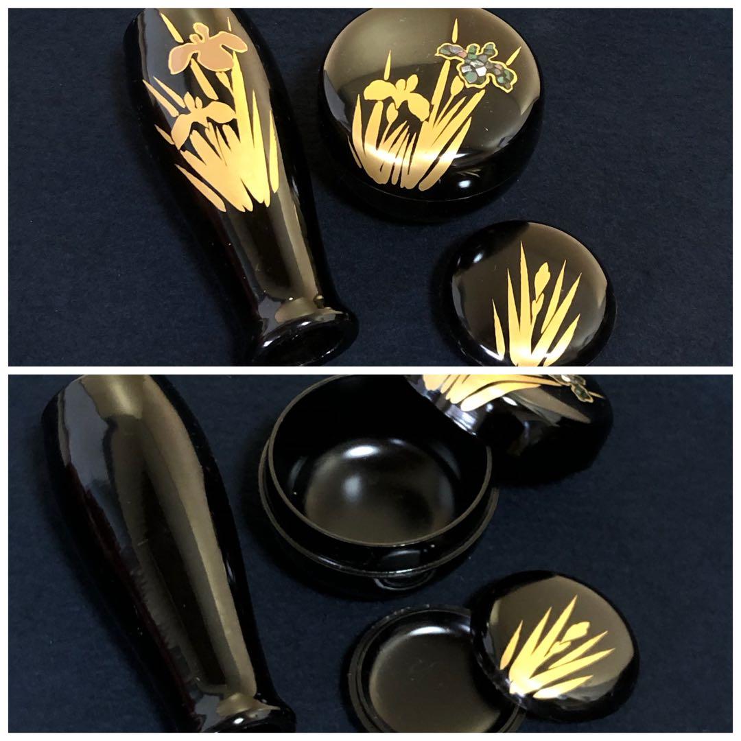 割引❗️《R》杜若に八橋蒔絵 螺鈿 茶箱 お茶道具9点 仕覆付 260203く4