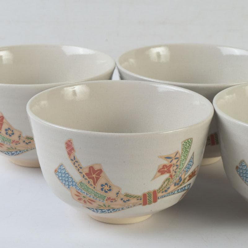 茶道具　京焼　加藤昌山作　色絵金彩　束熨斗文　数茶碗　五客　C　A59