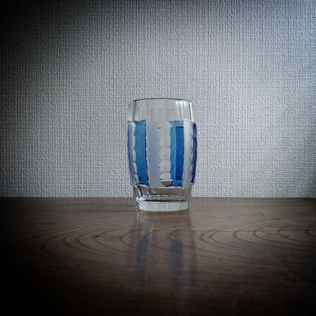 切子グラス ガラスコップ カットガラス 昭和レトロ 青