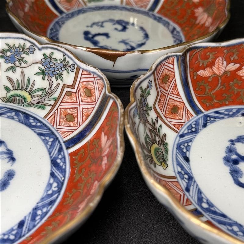 時代物 古伊万里 錦手 膾皿 大明年製 12客(9客無傷) 花唐草文 江戸期