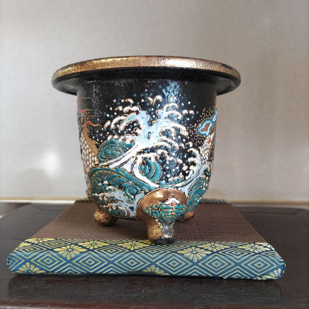 万年青鉢、 金彩龍図 、蘭鉢 、盆栽鉢 植木鉢、 東洋ラン 鉢、時代物、未使用鉢