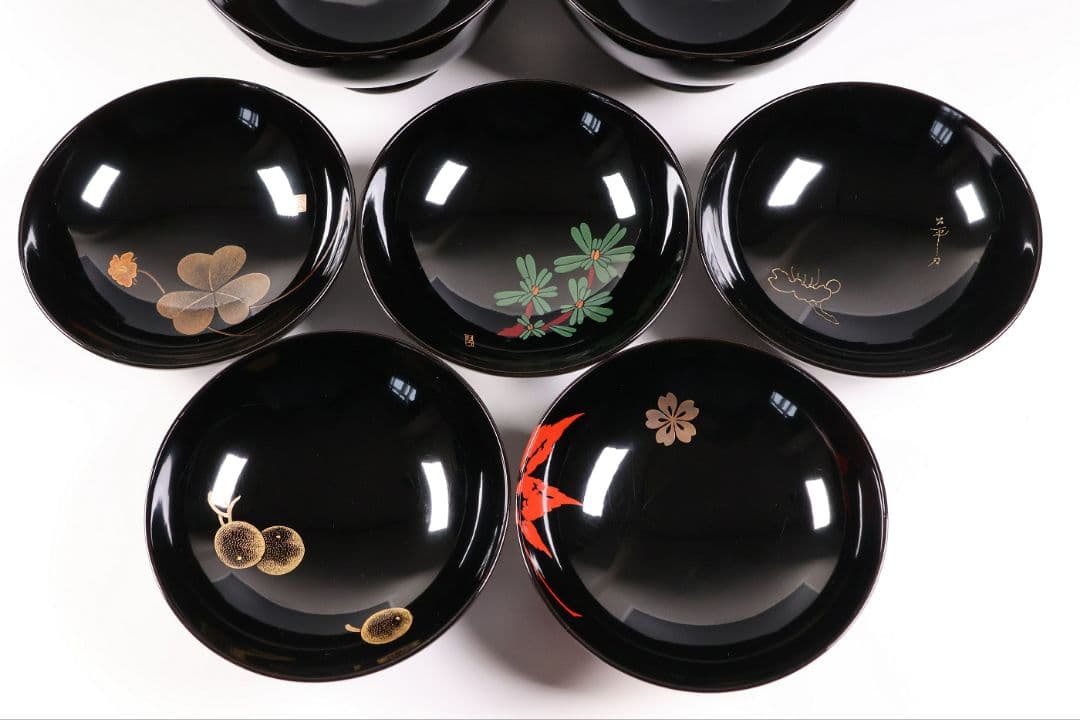 【MB283】輪島塗 絵替蒔絵吸物椀五客 合作 天野文堂勝田静璋竹園自耕公平俊雄