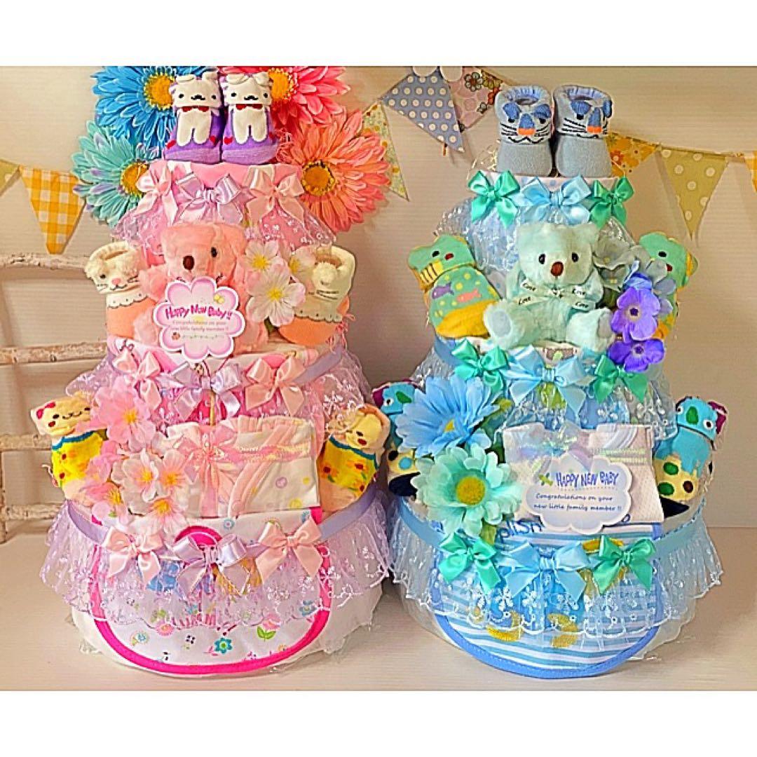 おむつケーキ・2段・女の子・ピンク
