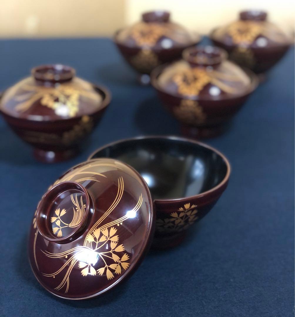 ❗️割引《R》輪島塗 芹蒔絵 吸物椀5客 木製漆器 懐石　260212け2