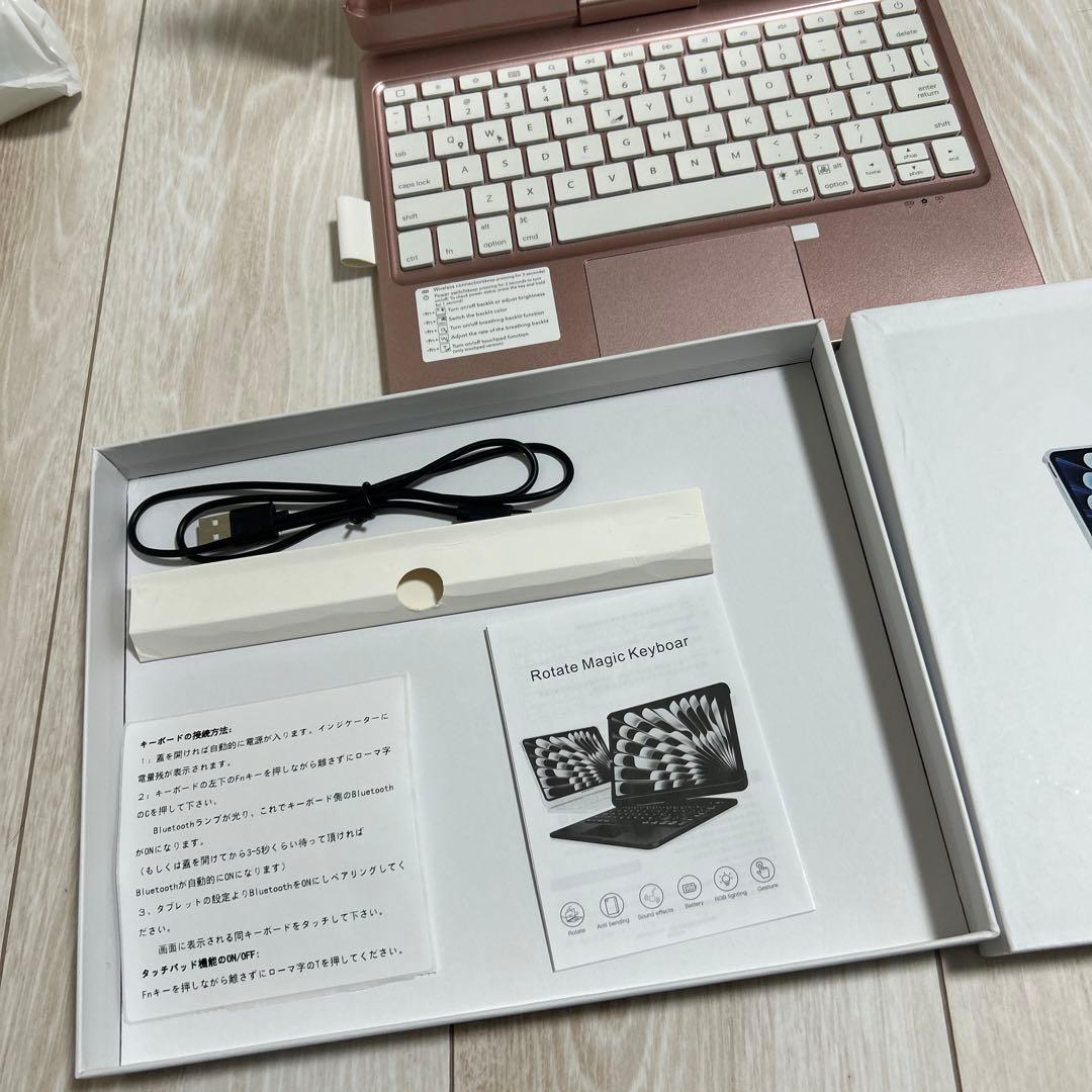 iPad キーボード　ケース　360度回転　ピンク