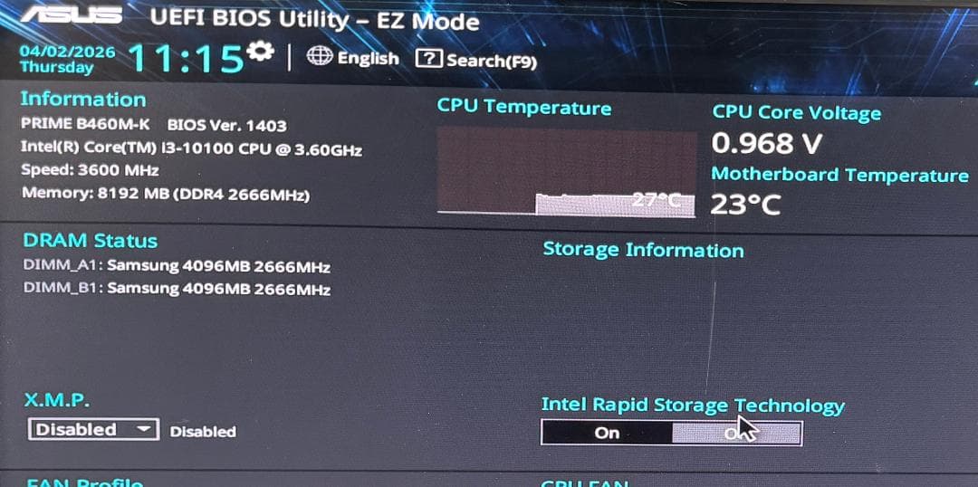 【動作確認済】マザーボードCPU i3-10th / B460M-K / 8GB