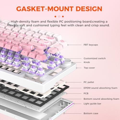 DAREU EK75PRO メカニカルキーボード 無線 桜/ピンク テンキDXT