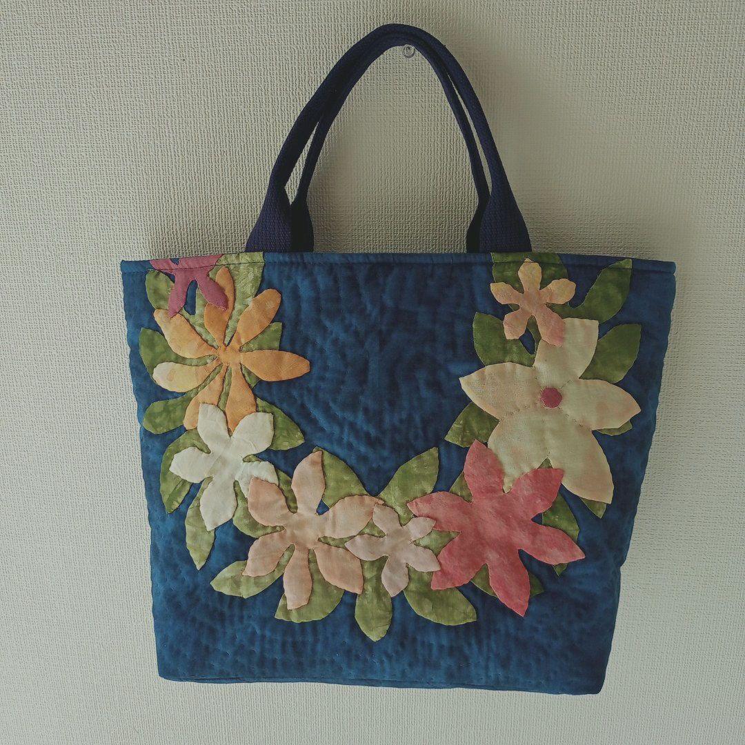 感謝セール　オレンジの花レイのハワイアンキルトバック