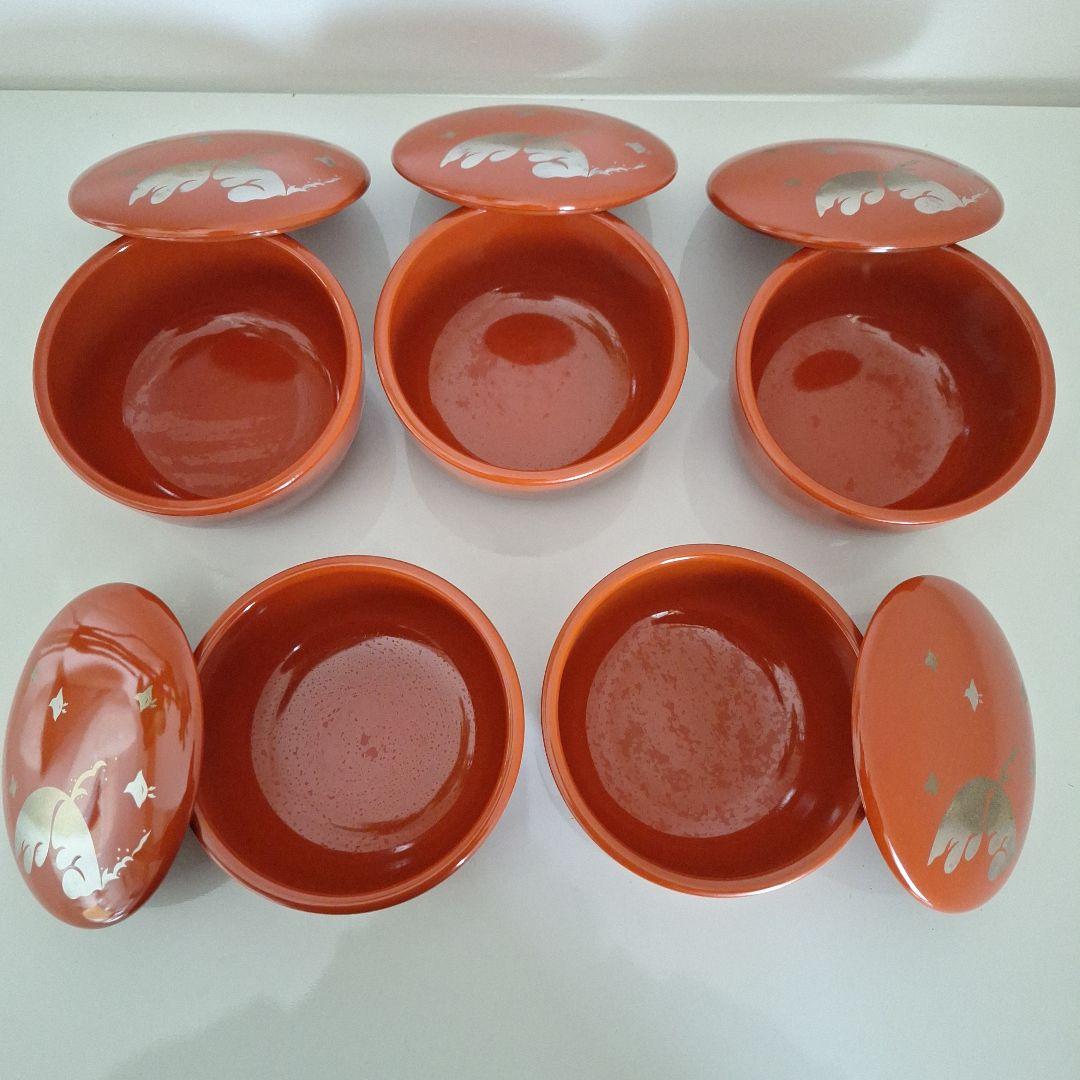 明治レトロ　新品未使用　山中漆器　お蓋付き飯椀　桶形５点セット