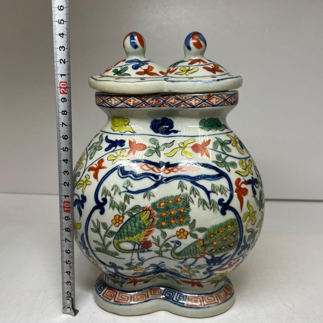 中国美術大明萬暦年製 萬歴赤絵蓋物 h25.5cm 東キ8-0307① タサオサ