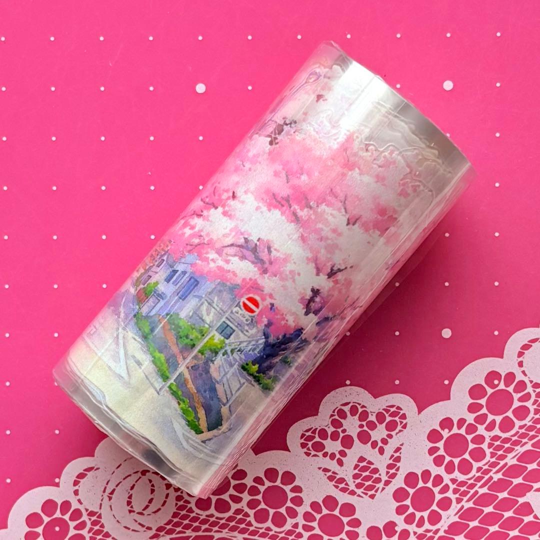 PET 春櫻街道 ダイカット加工 8cm×5m 海外マスキングテープ　桜並木
