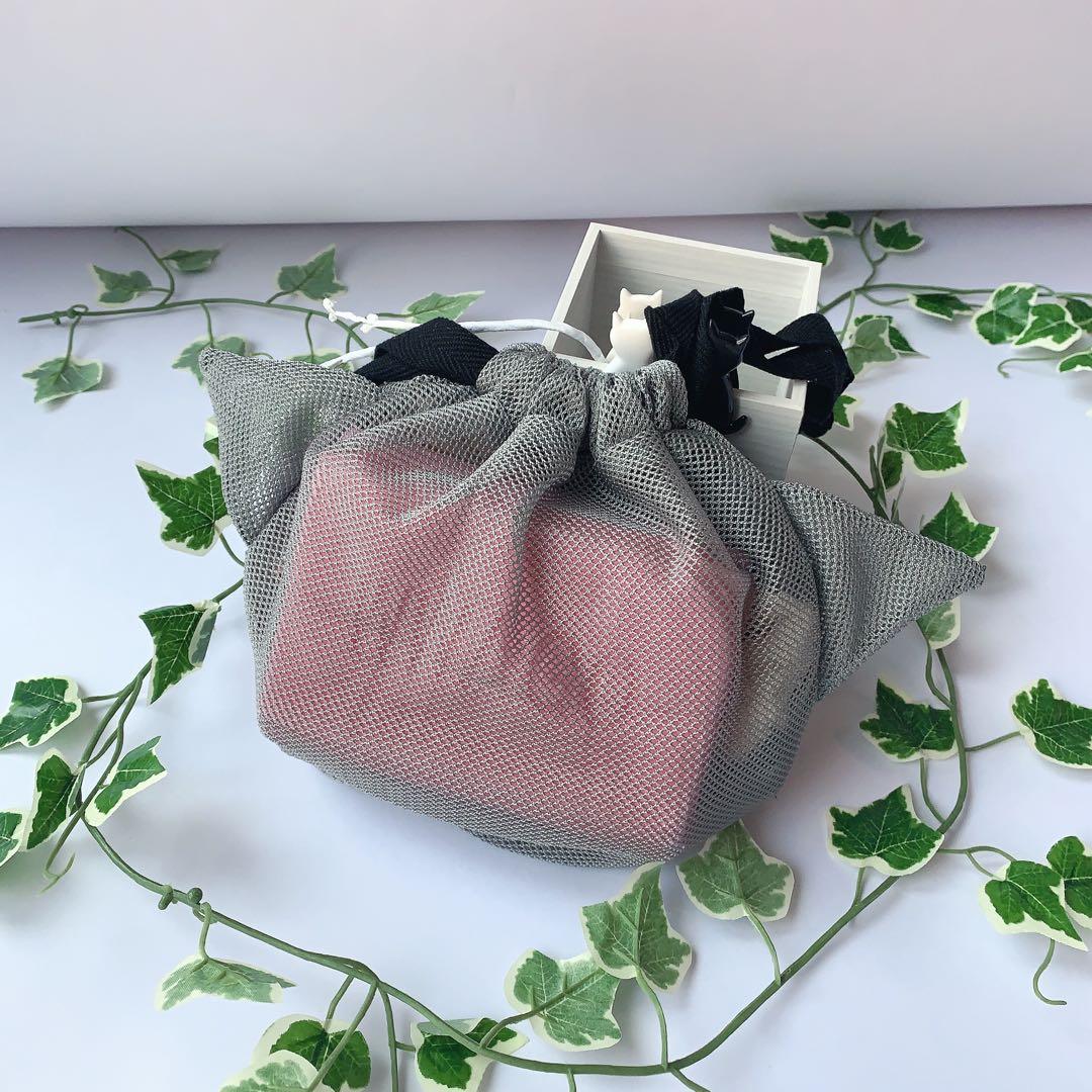 予約品　ネコ耳　メッシュ巾着　M size  グレー　おふろ　サウナハット