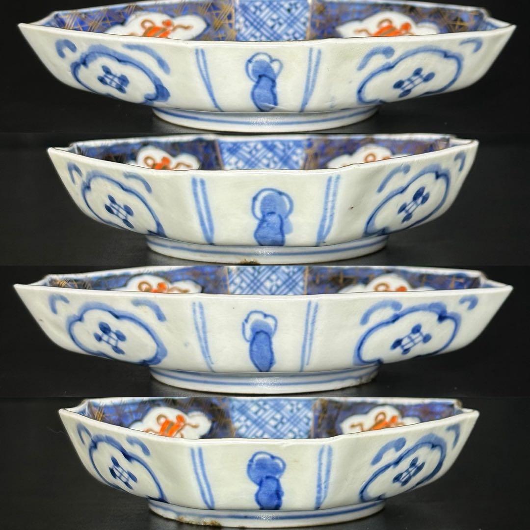 ★ 古伊万里 金彩 色絵 山・鳥・網 変形菱形皿 3枚/食器！★管理175