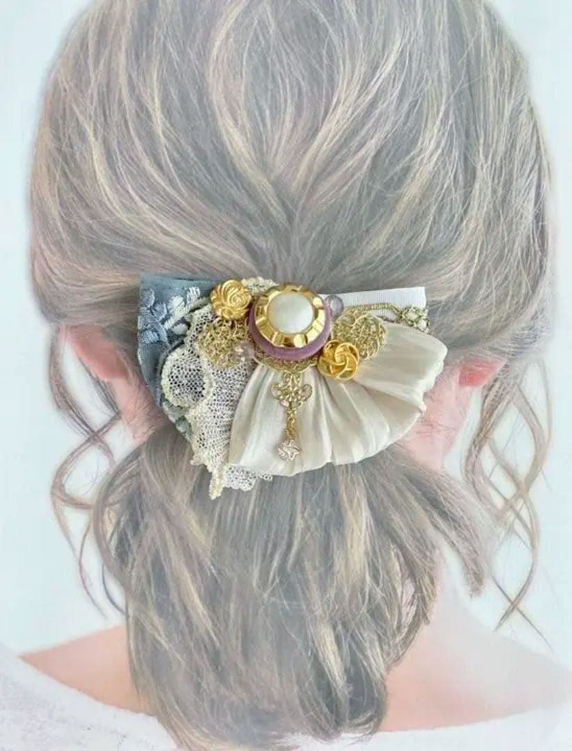 no.66 ハンドメイド　4種のリボンのアンティーク調ヘアアクセサリー✩.*˚