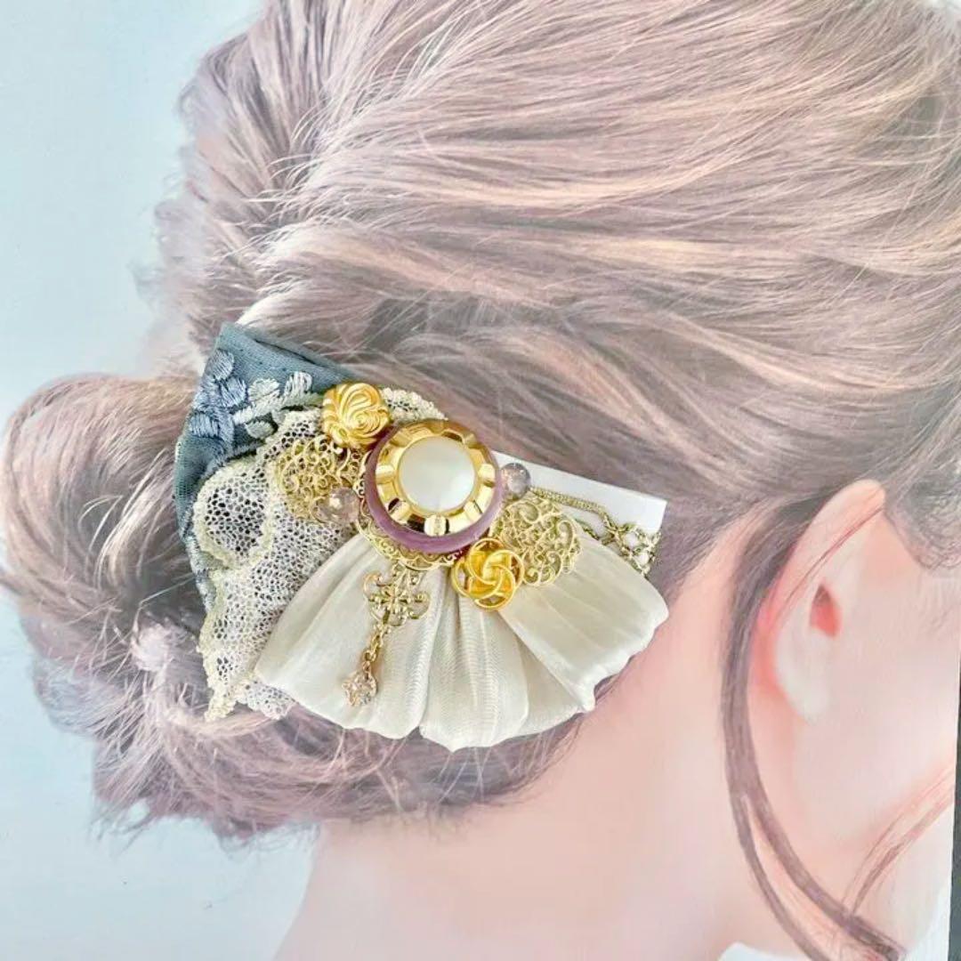no.66 ハンドメイド　4種のリボンのアンティーク調ヘアアクセサリー✩.*˚