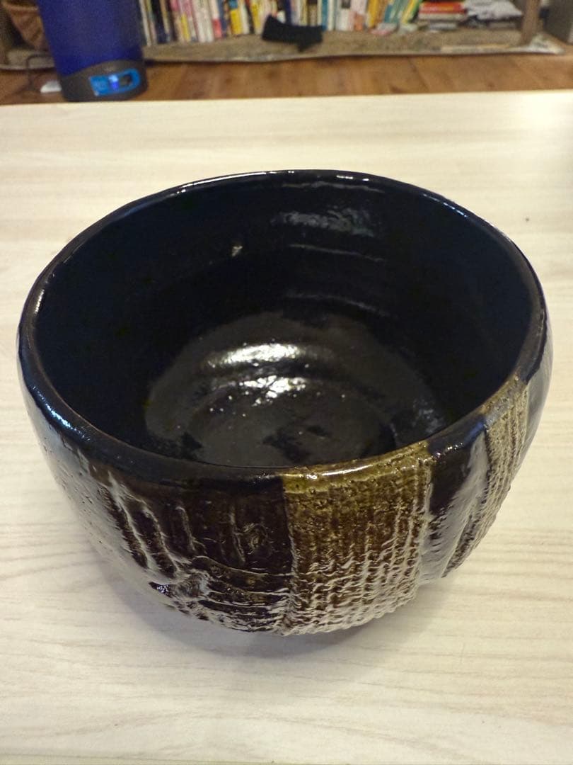 【未使用品】清水焼 京焼 黒楽抹茶茶碗 楽焼 佐々木松楽造　黒楽茶碗 茶道 陶芸