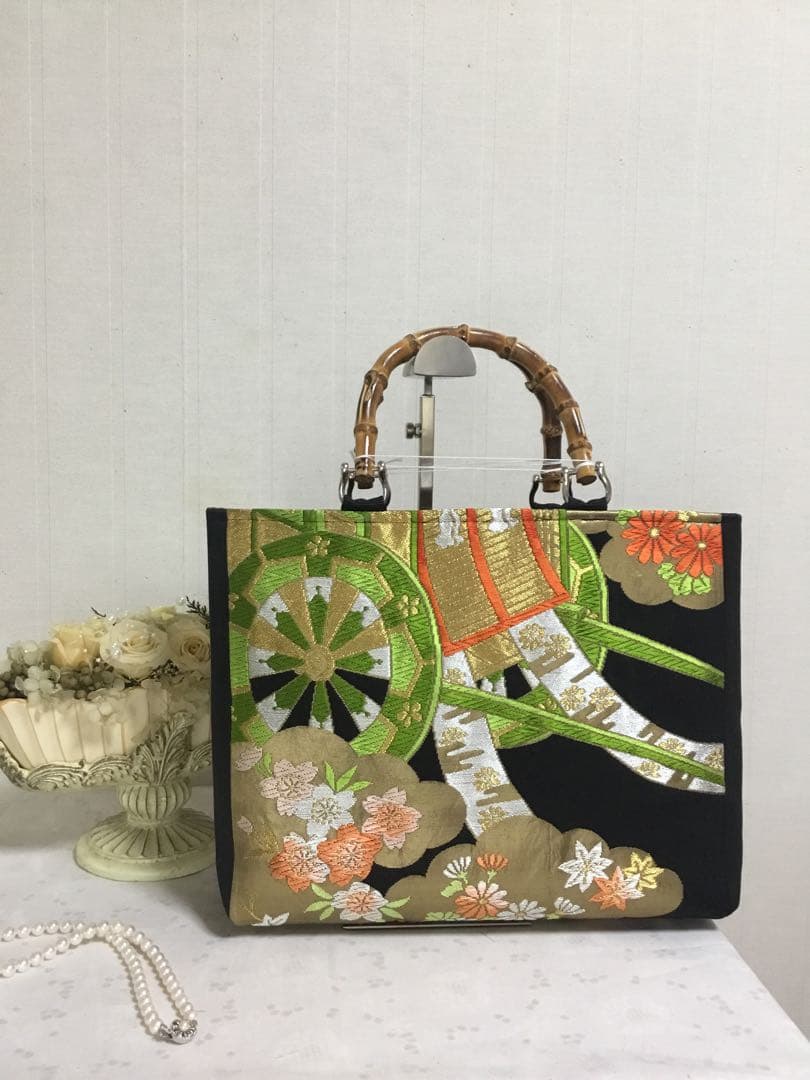 花ぷらら・ハンドメイド・リメイク・帯・大きめ・トートバッグ・143