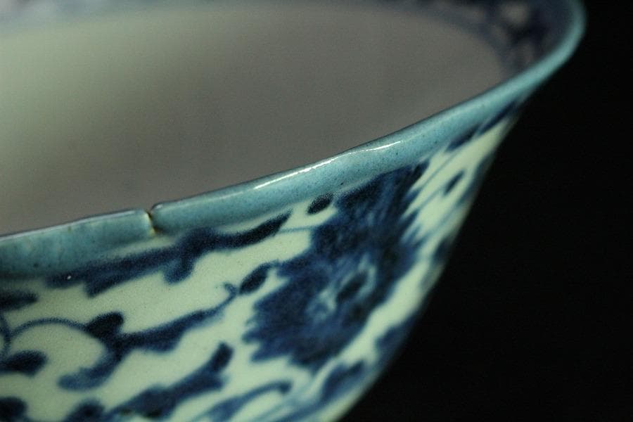 中国美術 青花 纏枝蓮花紋 碗 茶道具伝来 唐物 時代物(K-LC806)