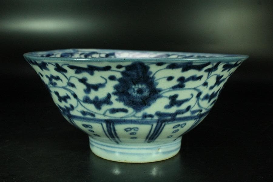 中国美術 青花 纏枝蓮花紋 碗 茶道具伝来 唐物 時代物(K-LC806)