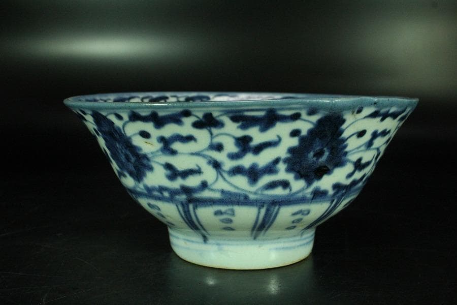 中国美術 青花 纏枝蓮花紋 碗 茶道具伝来 唐物 時代物(K-LC806)
