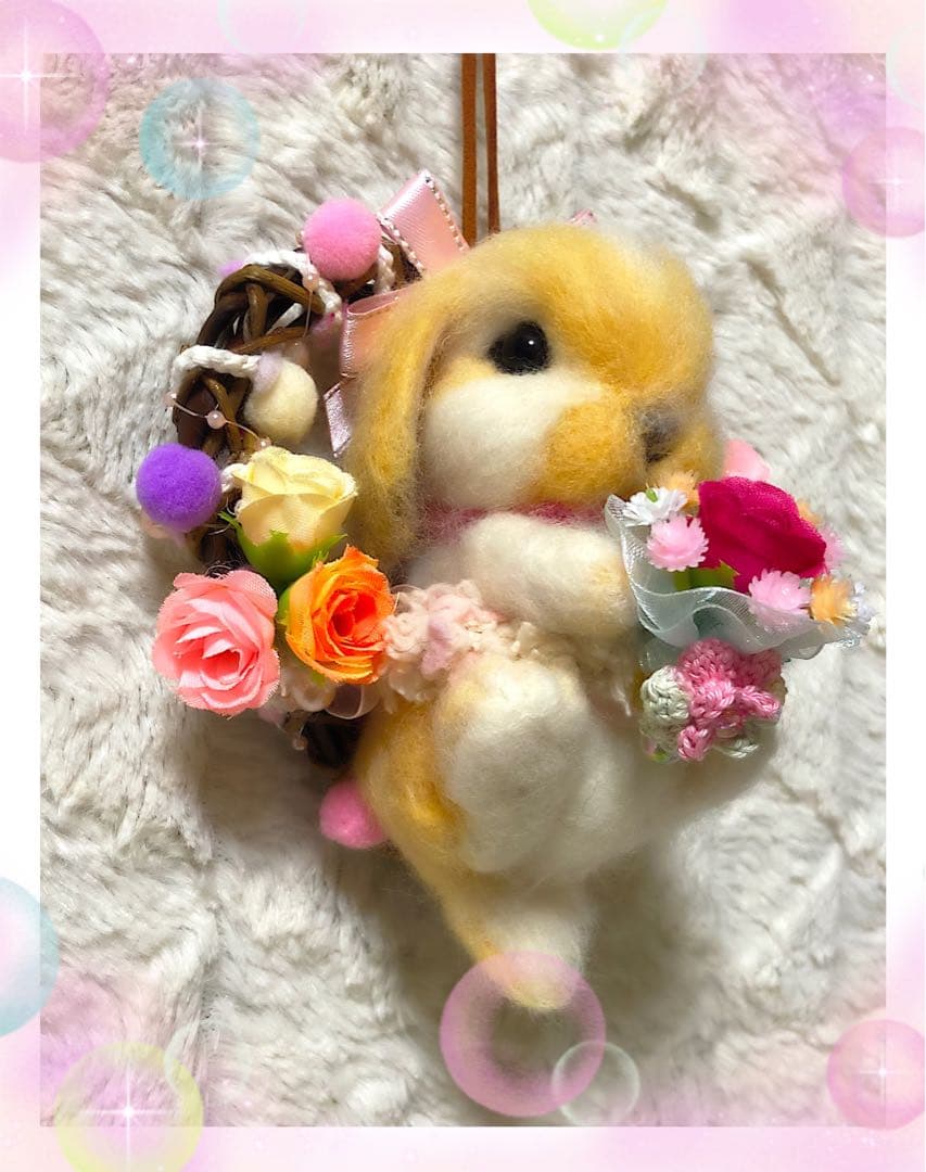 羊毛フェルト。うさぎ。リース付き。オーダーNo.77