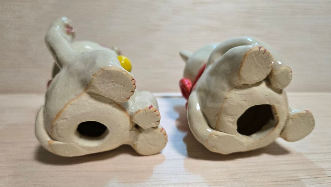 招き猫 白色 開運招福 ハンドメイド陶器 右手 右手 ペア