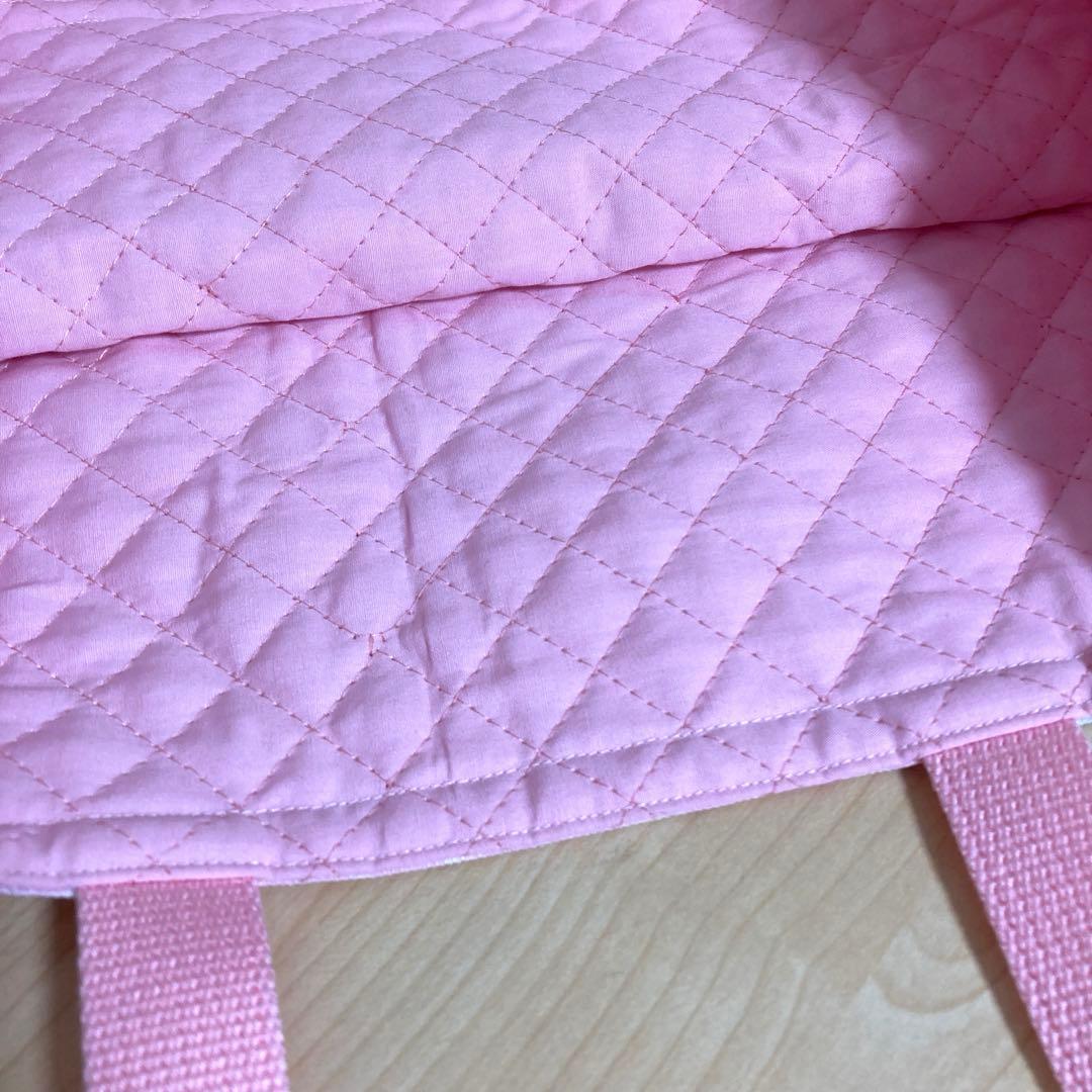 大きめレッスンバッグ レースいちご×ピンク ハンドメイド
