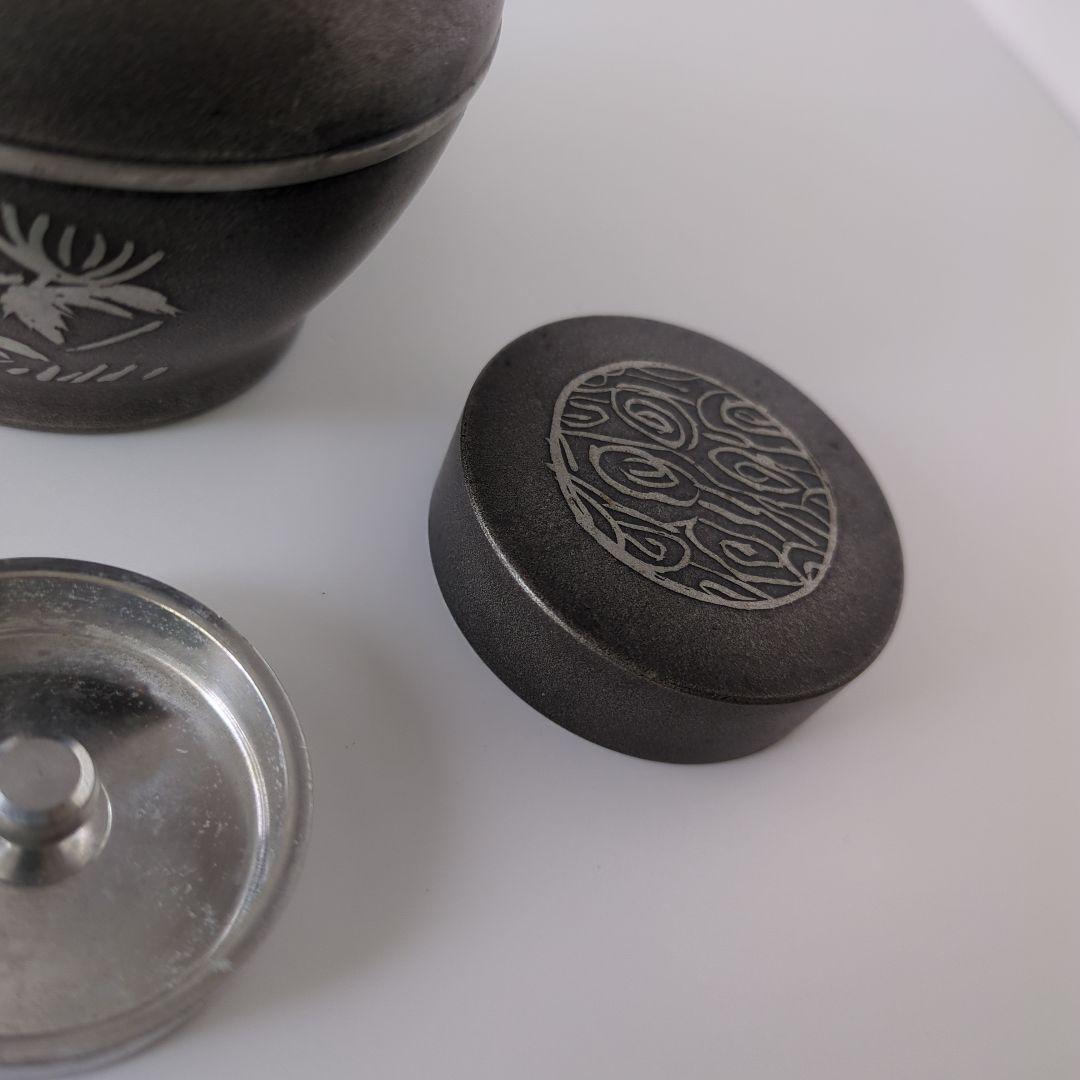 乾茂號造 茶筒 茶入 茶道具 蓋付 錫製 刻印あり