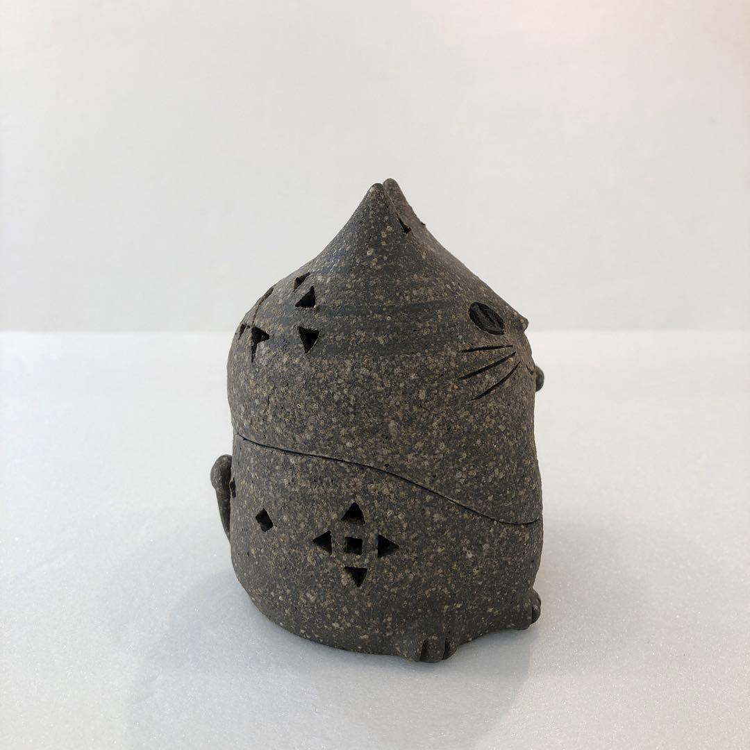 【新品】招き猫 泰木窯 作家 焼き物 キャンドルホルダー 置物 H10cm